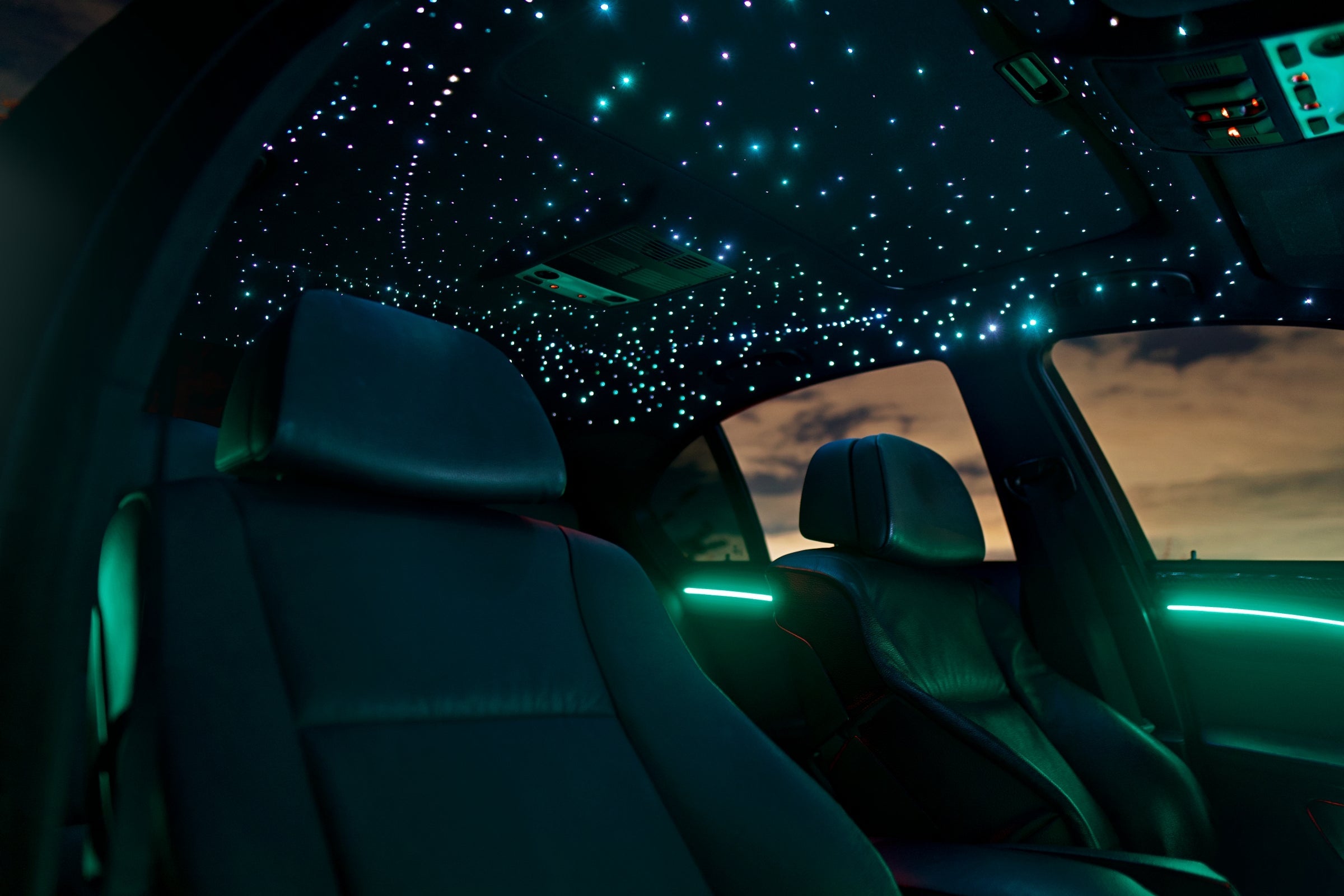 Image Showing Starlight headliner/starltights roof after installing Nightglowe Starlight kit